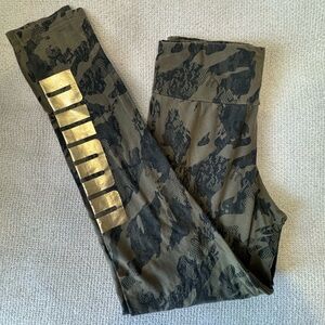 Puma Olive Camouflage Leggings with Gold Accents